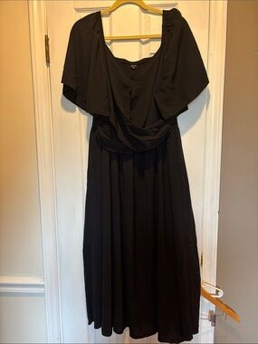 Shestarr Black Wrap Front Ruffle Sleeve Midi Dress Plus Size 3XL NWOT Smocked